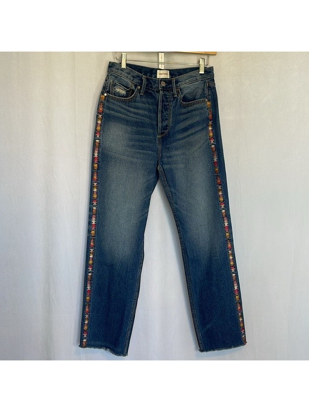 Driftwood Royce Straight Crop Jeans in Kaleidoscope Embroidery Size 26 Boho EUC - Picture 3 of 16